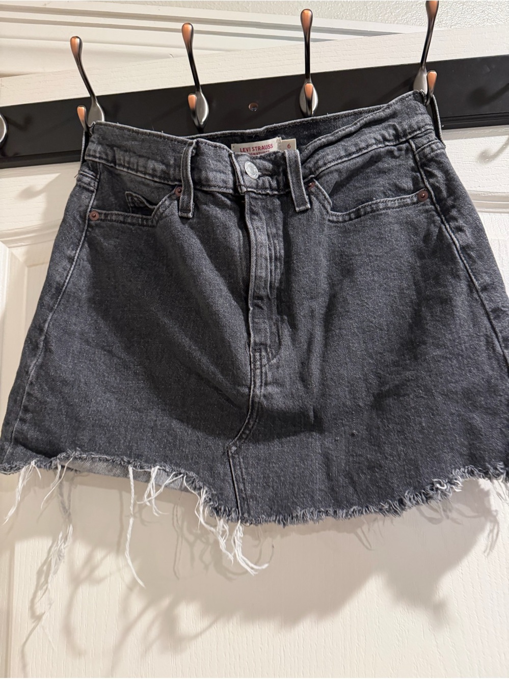 Levi's Charcoal Gray Denim Mini Skirt with Frayed Hem